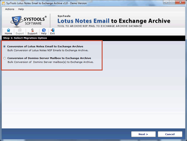 Lotus Domino to Exchange Archiving screenshot