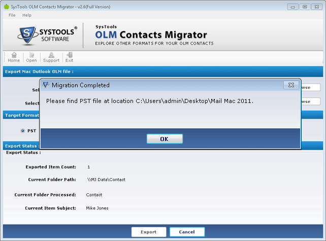 export olm contacts