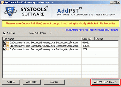 Import Multiple PST Files to Outlook screenshot